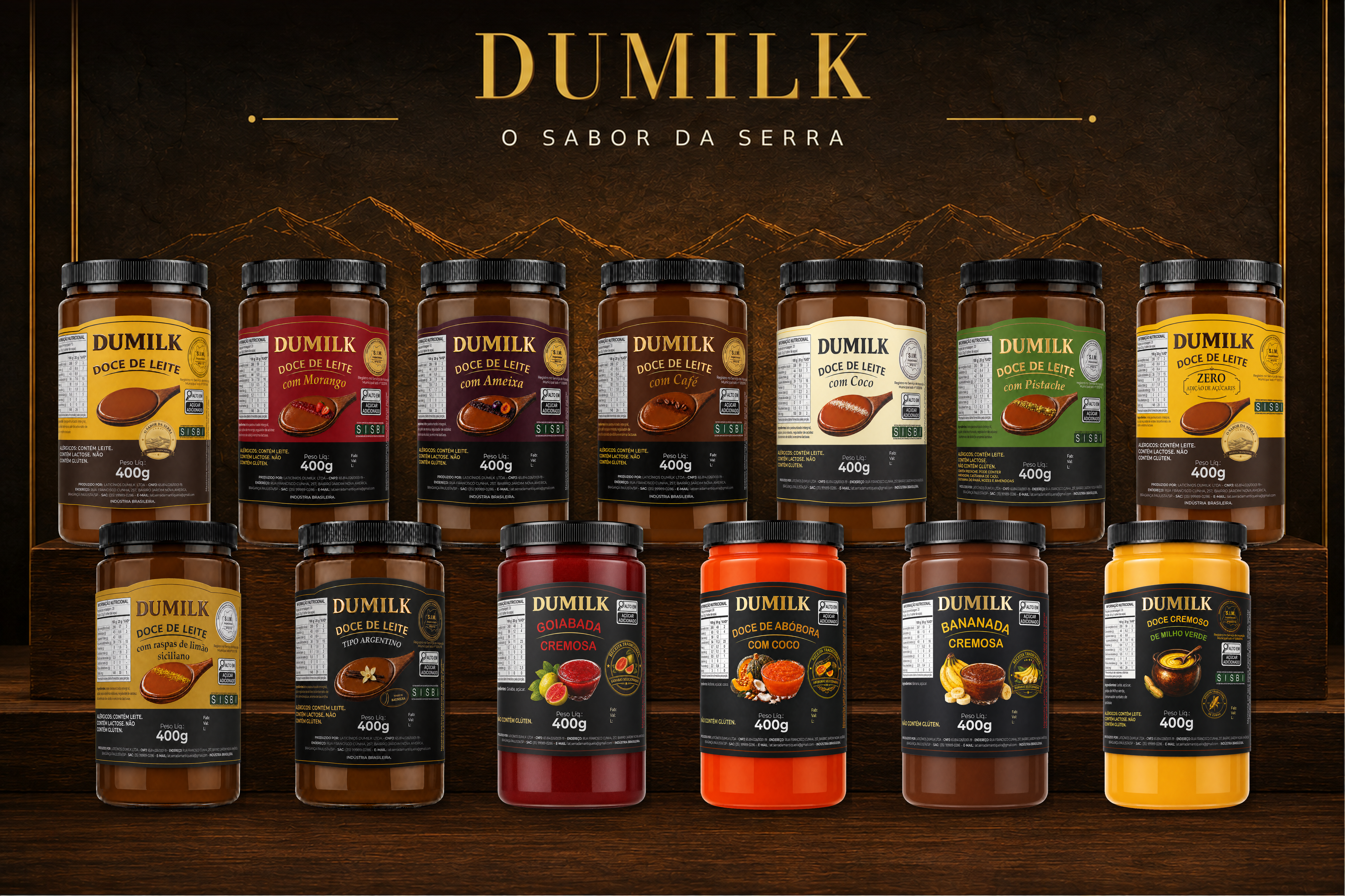 Linha completa de doces DUMILK em exposição premium
